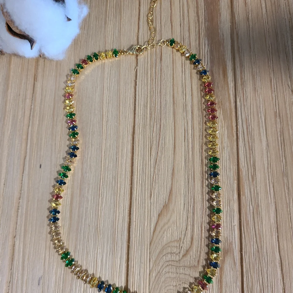 🎉🎉NEW🎉🎉 STUNNING!! Marquise Cut MULTI-COLOR CZ Necklace in GOLD Plating